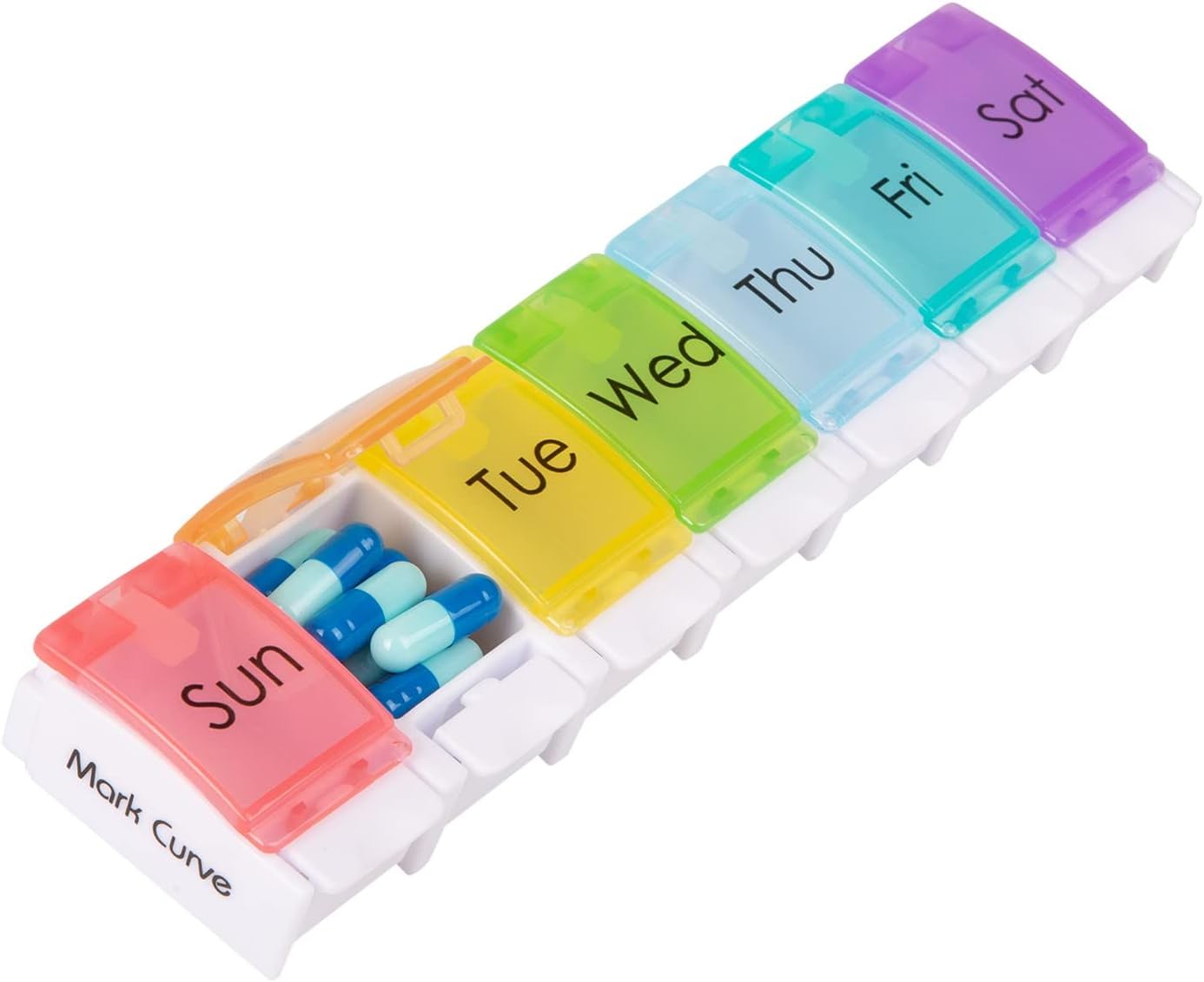 Portable Weekly Pill Box Organiser | Easy to Open 7 Day Premium Quality Tablet Box | Travel Pill Case with Push Button Pop Open Lids Design |Tablet Organiser for Vitamins, Supplements & Medicine