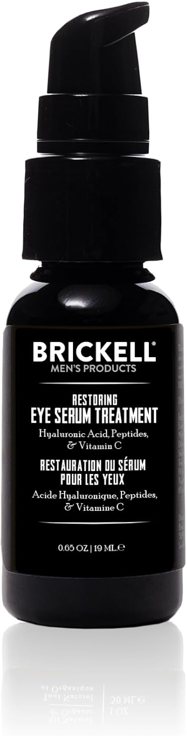 Brickell Men's Restoring Eye Serum Treatment for Men, Natural and Organic Eye Serum to Firm Wrinkles, Reduce Dark Circles, and Promote Youthful Skin 19 ml, Unscented