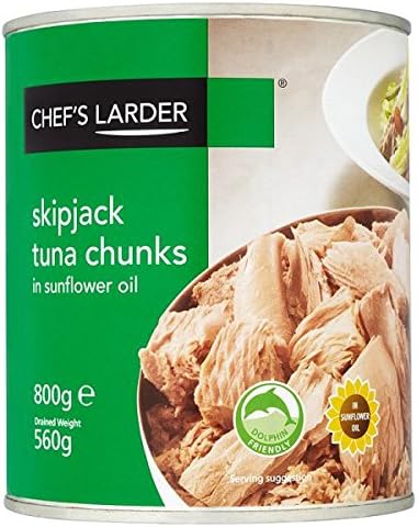 ( 6 Pack ) Chef's Larder Skipjack Tuna Chunks in Sunflower Oil 800g (Drained Weight 560g)