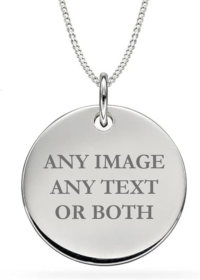 Personalised Sterling Silver Necklace Disc Pendant Plain 20mm Jewellery 925 Sterling Silver Engraved Custom Gift +Free Silver Necklace