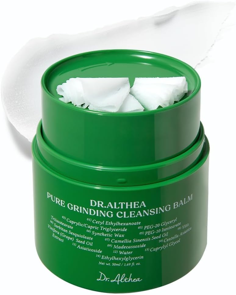 Dr.Althea Pure Grinding Cleansing Balm | Hygenic One-Step Makeup Remover with Madecassoside | Non-Greasy Sorbet Texture | Gentle, Soothing for All Skin Types | Korean Vegan Skin Care | 1.7 Fl Oz