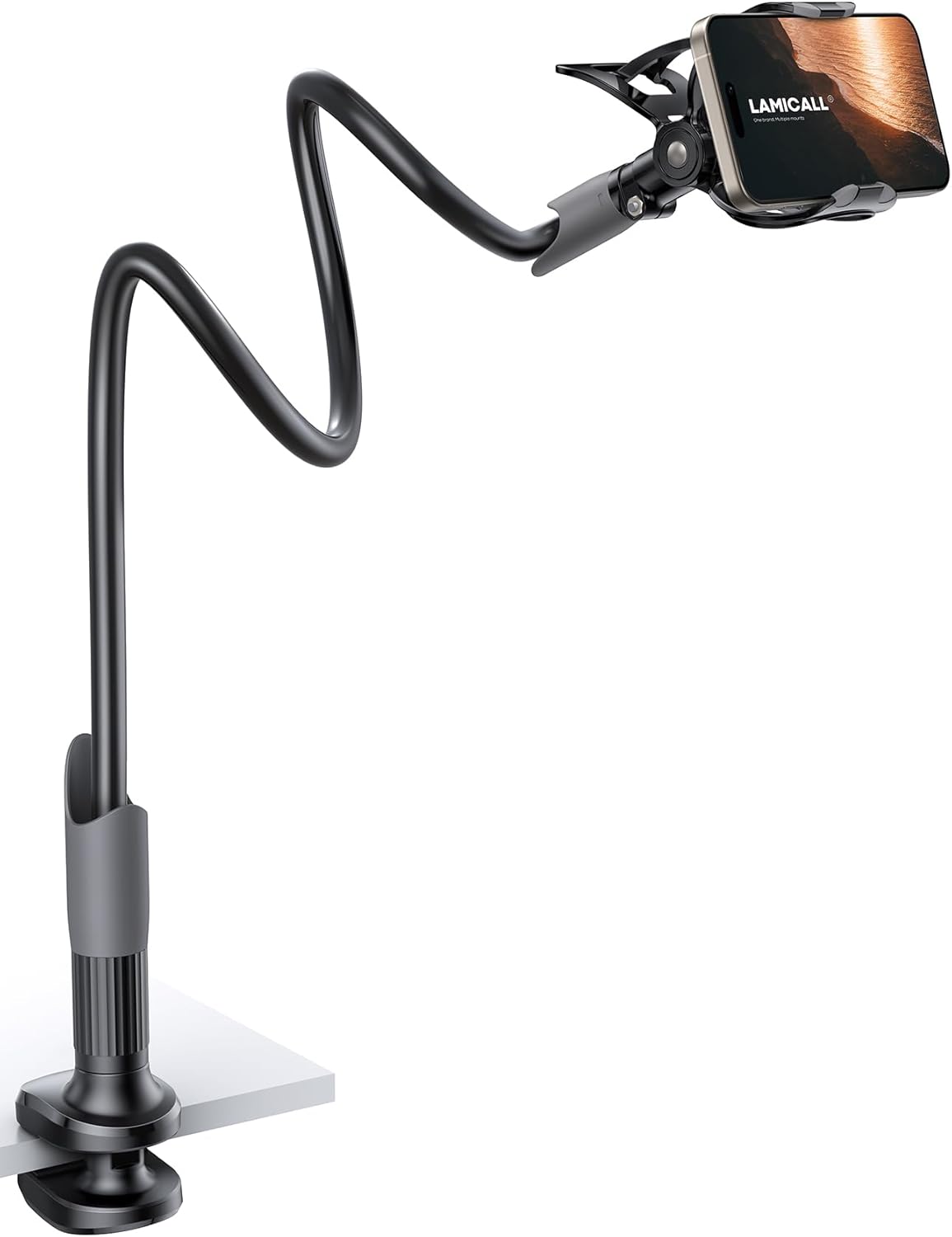 Lamicall Gooseneck Phone Holder, Flexible Holder for Bed - Lazy Arm 360 Adjustable Clamp Bracket for iPhone 16 15 14 Pro Max Plus, 13 12 Pro Max Mini, 11 Pro Xs XR X, Samsung S23, Smartphones - Black