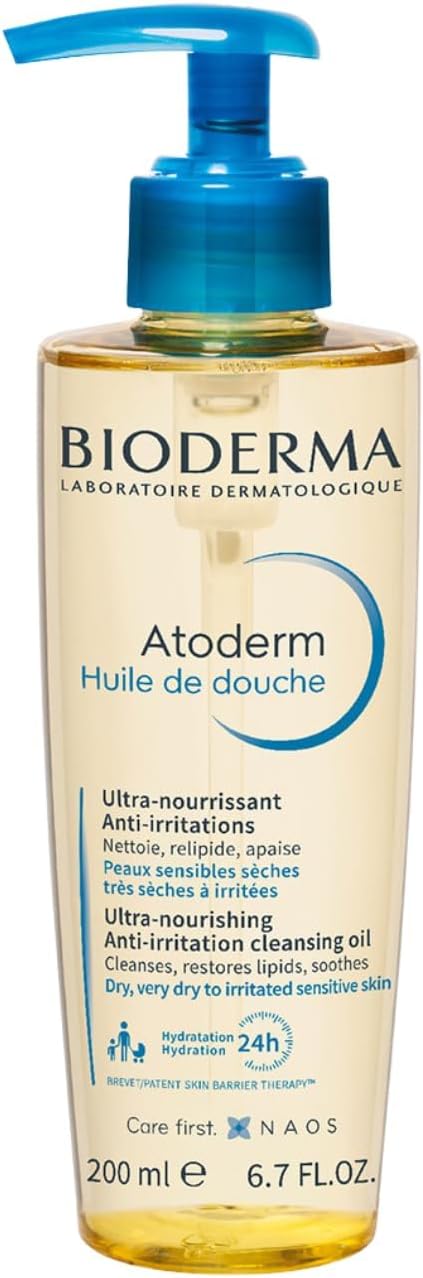 Bioderma Atoderm Shower Oil - Nourishing & Cleansing Body Wash, Hydrate, Soothe & Protect Dry & Sensitive Skin - with Glycerin & Niacinamides, 200ML