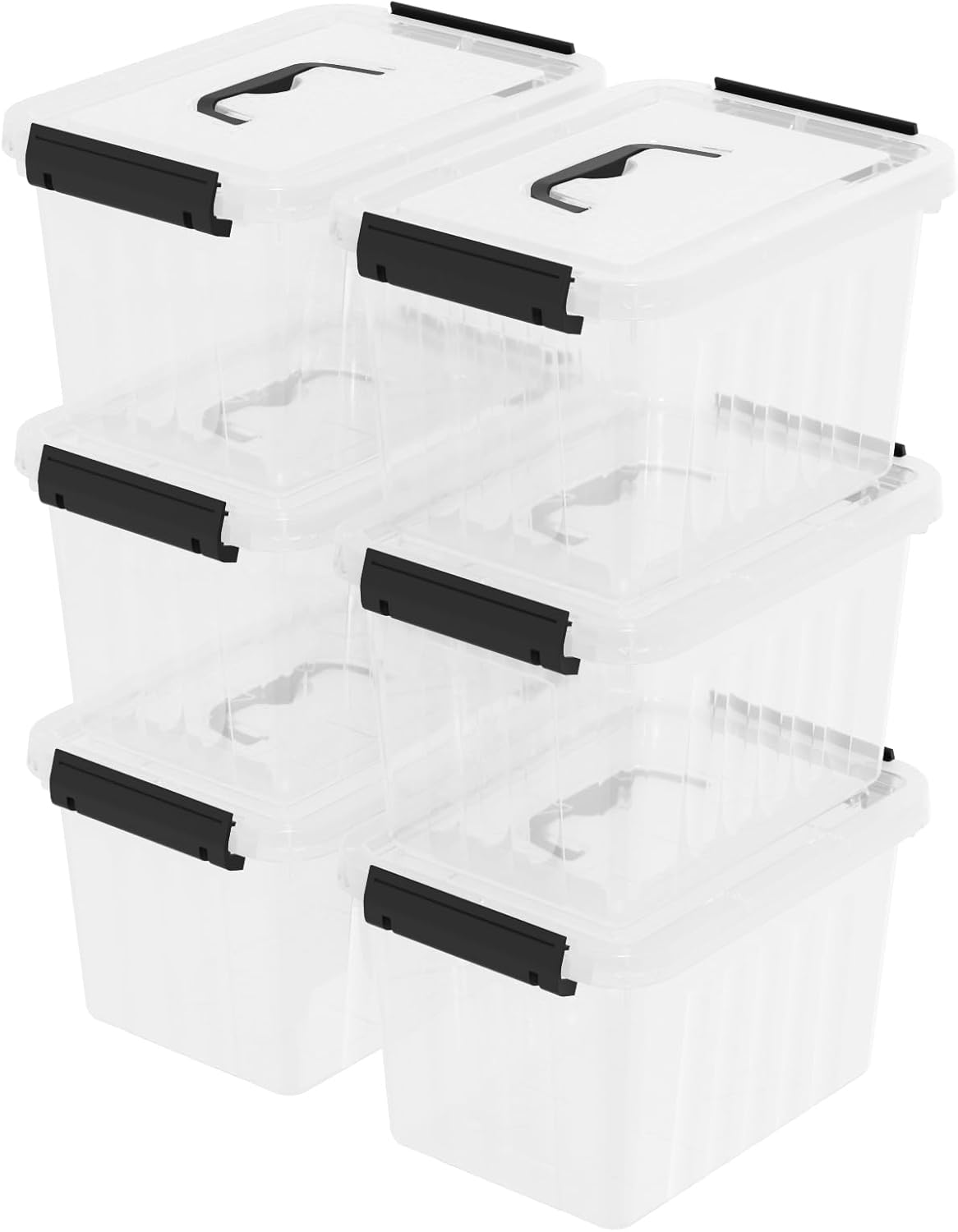Lesbye 6 Packs 7 L Plastic Storage Boxes, Clear Lidded Handle Boxes, 27 x 20 x 16 cm