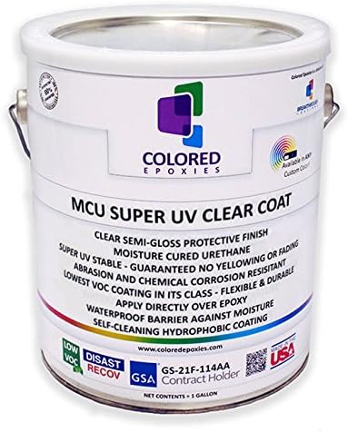 Top Coat Epoxy Finish Moisture-Cured Polyurethane, Against UV Degradation, Non Yellowing, Chemical Resistance, Long Lasting Wet Look (Gallon)