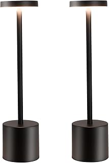 2 Pack LED Cordless Table Lamp, Portable 5000mAh Rechargeable Table Lamp, Touch Control Outdoor Table Lamp, 3 Color Dimmable Cordless Table Lamps for Restaurant, Patio, Bedroom, Outdoor - Black