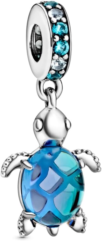 Pandora Murano Glass Blue Sea Turtle Dangle Charm - Compatible Moments Bracelets - Jewelry for Women - Gift for Women - Made with Sterling Silver & Man-Made Crystal