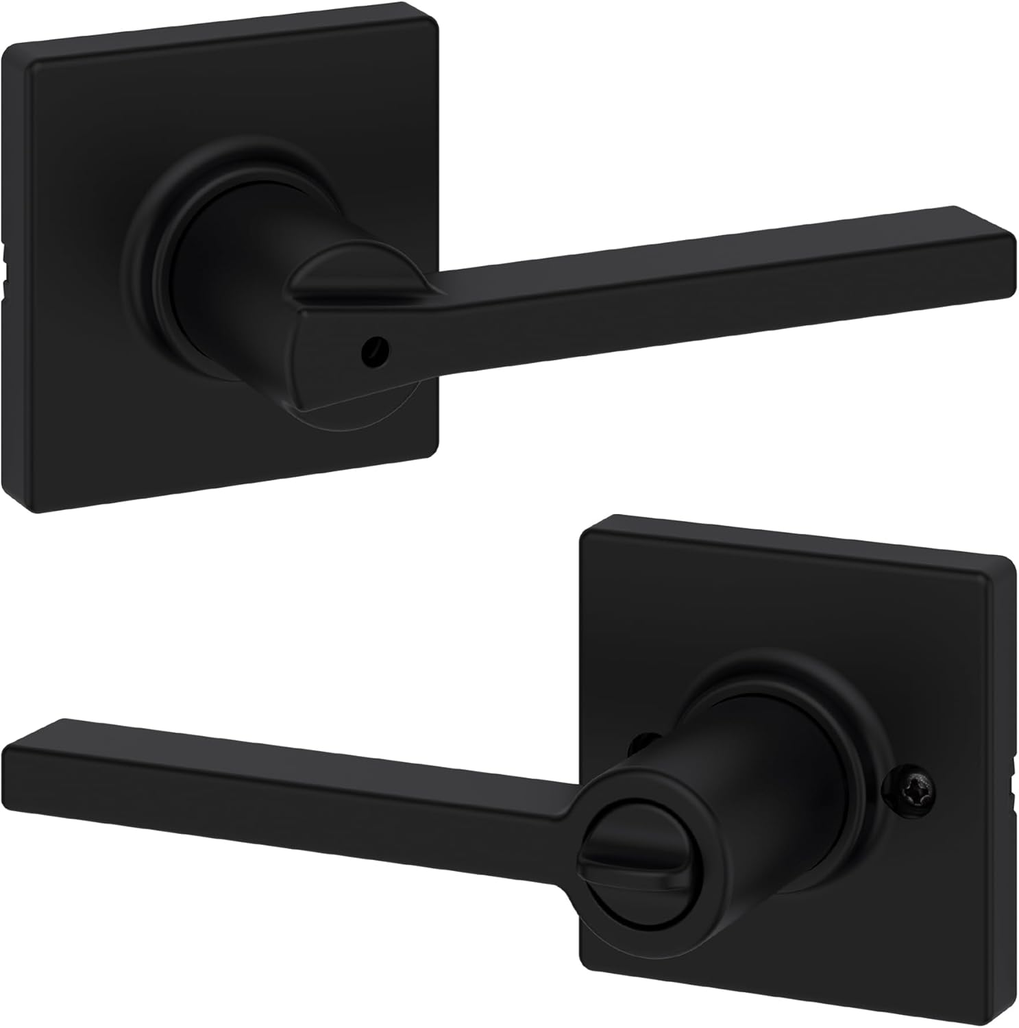 Kwikset Casey Interior Privacy Door Handle with Lock, Door Lever For Bathroom and Bedroom, Matte Black Reversible Keyless Turn Lock, with Microban Protection