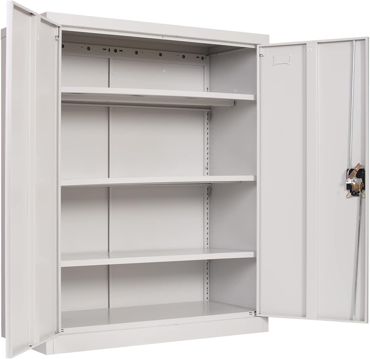 Frideko Metal Storage Cabinet with 2 Door and 3 Adjustable Shelves, 109CM Tall Storage Cupboard with Lock for Home, Office, Warehouse (Light Grey)