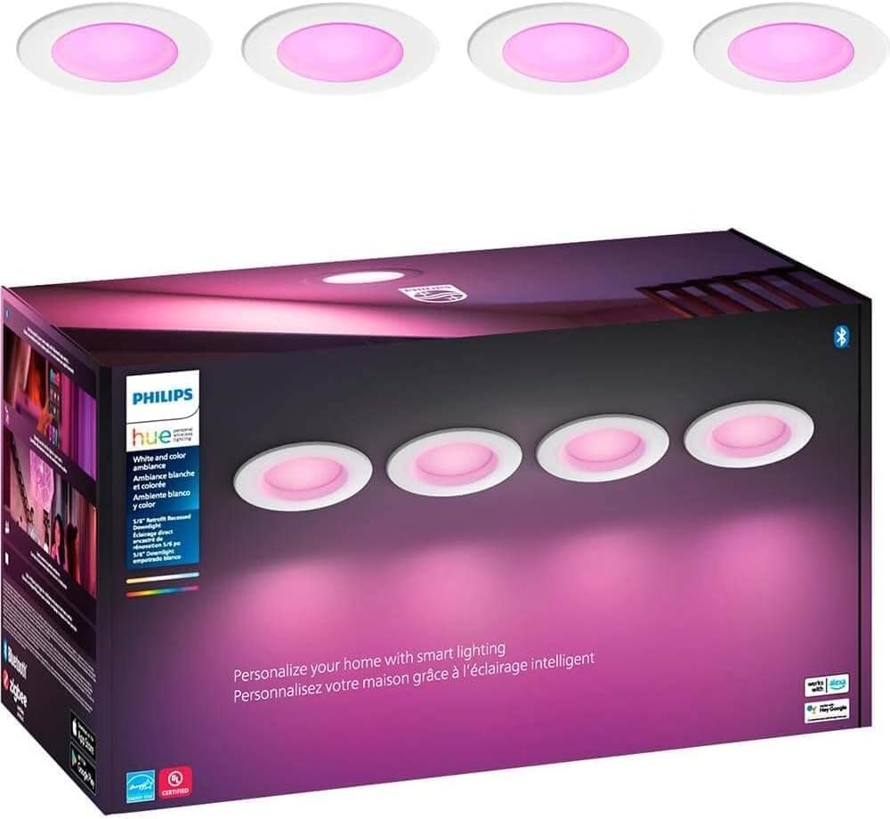Philips Hue Smart 6 Inch LED Downlight - 4 Pack, Color-Changing, 1100LM - Control with App, Compatible with Alexa, Google Assistant, Apple HomeKit