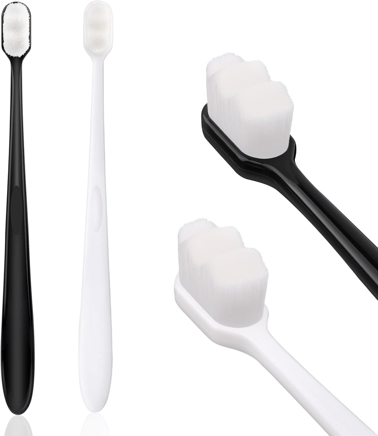 Soft Bristle Toothbrush, 2PCS Extra Soft Micro Nano Tooth Brush for Sensitive Gums, with 20000 Soft Bristles Sterile Fiber for Sensitive Teeth(Black + White)