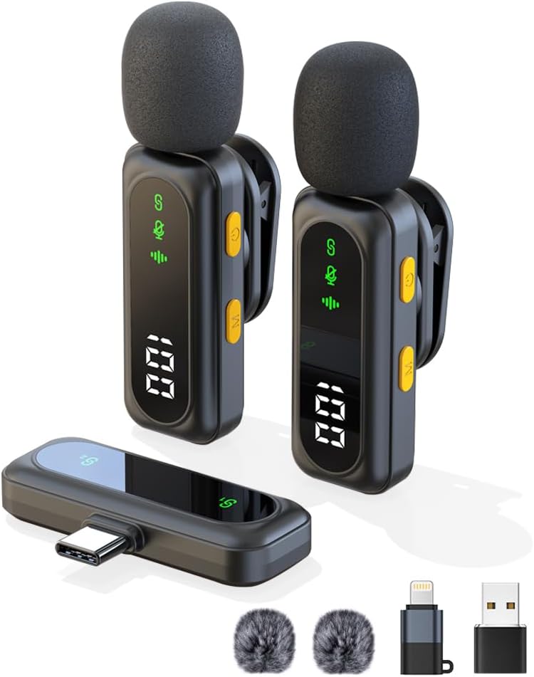 Wireless Lavalier Microphone for iPhone - iPad, Android Phone, Computer, Mini Lapel Mic, USB-C Microphone with Noise Reduction and Crystal Sound for Video Recording, Vlogging, TikTok, Singing, YouTube
