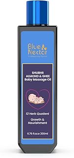Blue Nectar Ayurveda Gentle Baby Oil for Newborn Skin Care -Moisturizing Baby Massage Oil for Dry Skin Moisturizer |Soothing with 100% Natural Coconut Oil & Organic Ghee (13 Herbs, 6.76 Fl Oz)