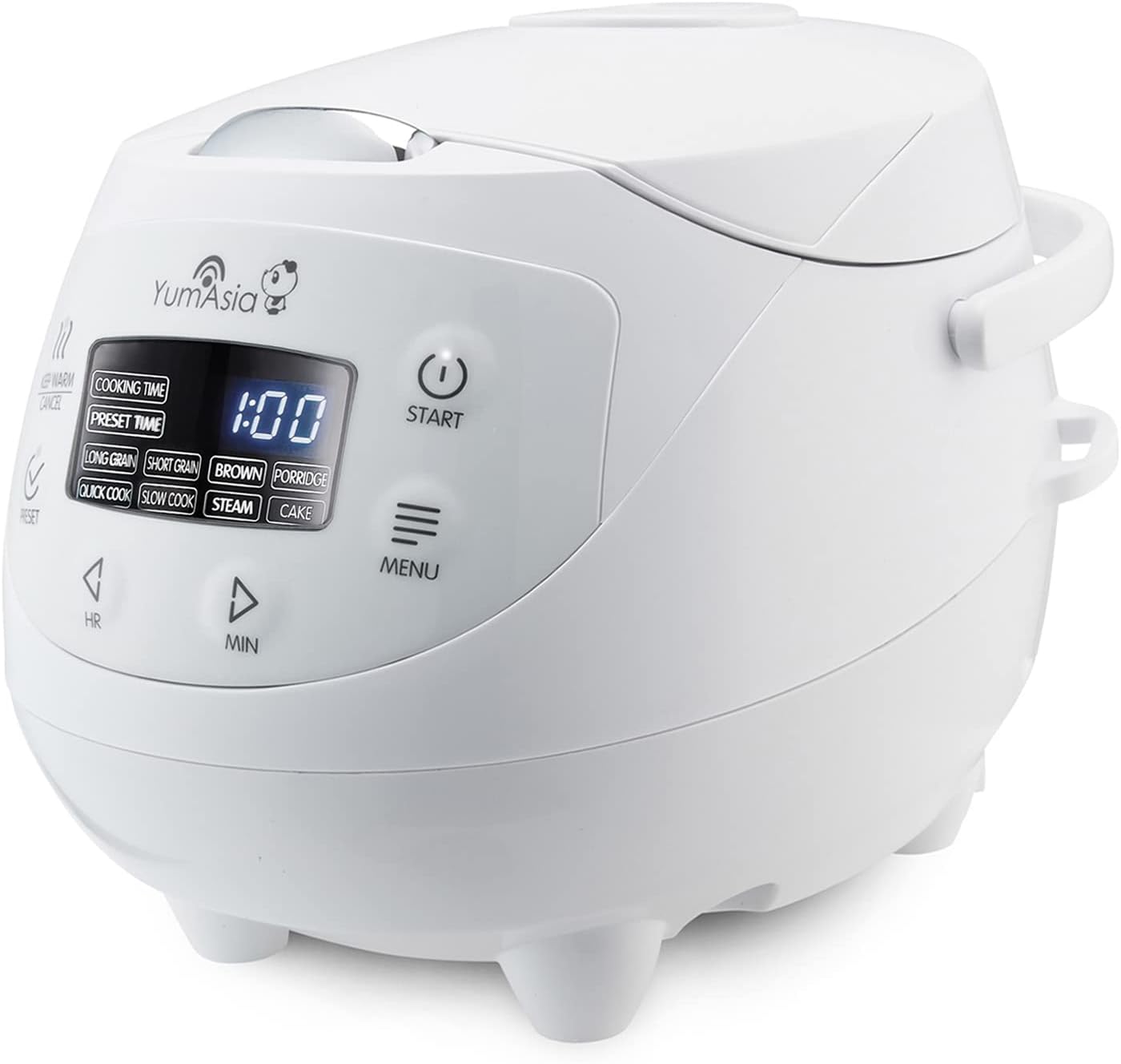 Yum Asia Panda Mini Rice Cooker With Ninja Ceramic Bowl and Advanced Fuzzy Logic (3.5 cup, 0.63 litre) 4 Rice Cooking Functions, 4 Multicooker functions, LED display, 220-240V (Arctic White)