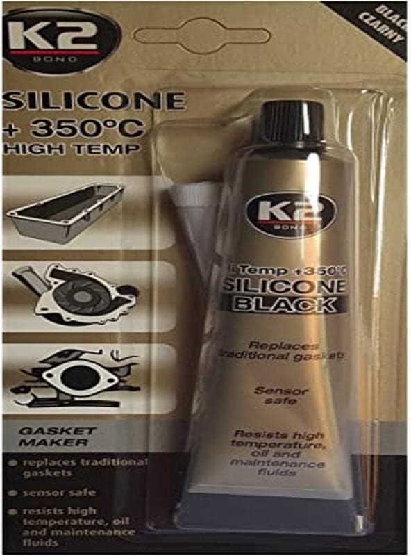 K2 High Temperature Silicone Sealant Dichtsi Likon, Temperature Extremes to + 350 °C; Black; 85g Tube