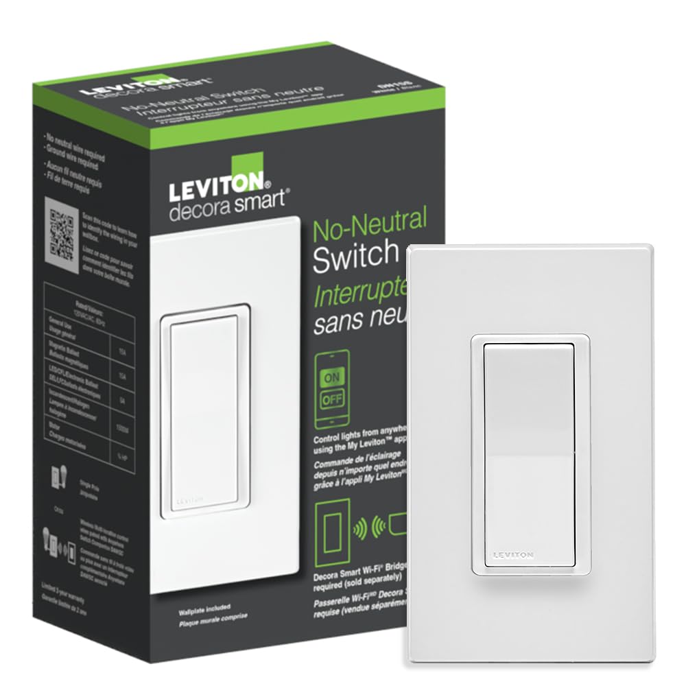 Leviton No-Neutral Decora Smart Switch, DN15S-1RW, White