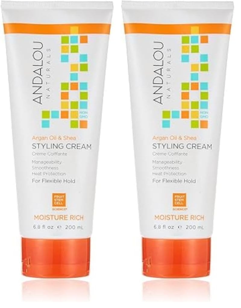 Andalou Naturals Styling Cream Ounces, Argan Oil & Shea, 6.8 Fl Oz (Pack of 2)