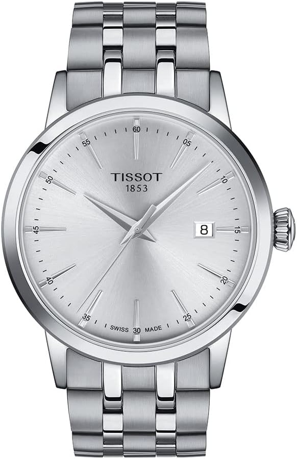Tissot Mens Classic Dream 316L Stainless Steel case Quartz Watch, Grey, Stainless Steel, 22 (T1294101103100)