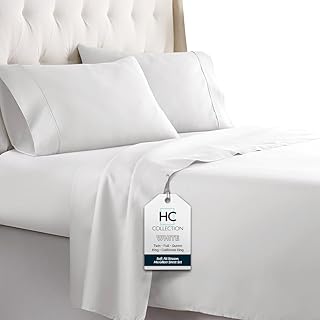 HC COLLECTION Bed Sheets Set King with 2 Pillowcases Hotel Luxury Brushed Microfiber Sheet w/Deep Pocket, Fade Resistant Ultra Soft Breathable Lightweight 4 Pcs Bedding Solid Color, White