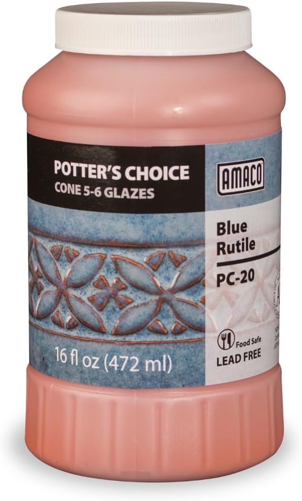 AMACO Potter's Choice PC-20 Blue Rutile High Fire Glaze Pint, 16 oz. (473 mL), Layerable Mid-High Fire Cone 5-6 (PC) Liquid Ceramic Pottery Glaze for Bisque