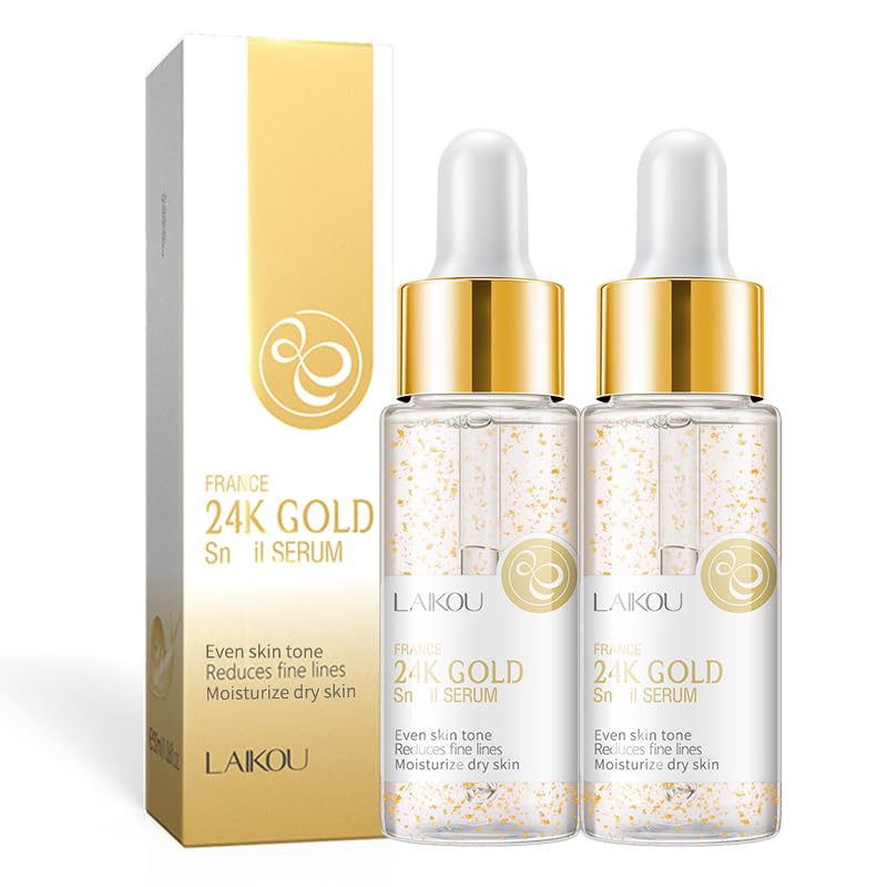 LAIKOU 24K GOLD Snail Serum, Face serum, Serum for Face, for All Skin Types Deep Hydration Daily Moisturizing and Smoothing Care Travel Size 30ml 2pcs