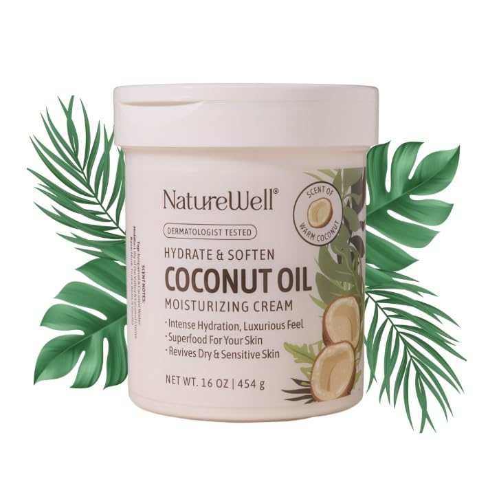 NATURE WELL Extra Virgin Coconut Oil Moisturizing Cream for Face, Body, & Hands, Anti Aging, Firming, Restores Skin's Moisture Barrier, Provides Intense Hydration For Dry & Dull Skin, 16 Oz