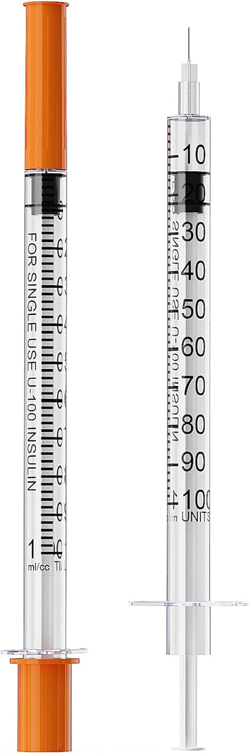Insulin Syringe U-100 | 1ml/cc with 31G 1/4''(6mm) Needle, 8 Pack Individual Packaging