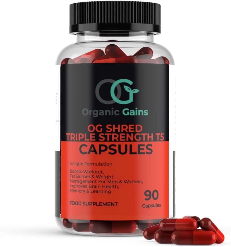 OG Shred Triple Strength T5 Capsules, Boosting Workout, Fat Burner and Weight Management for Women and Men, UK Healthcare Practitioner's Approved Formulation