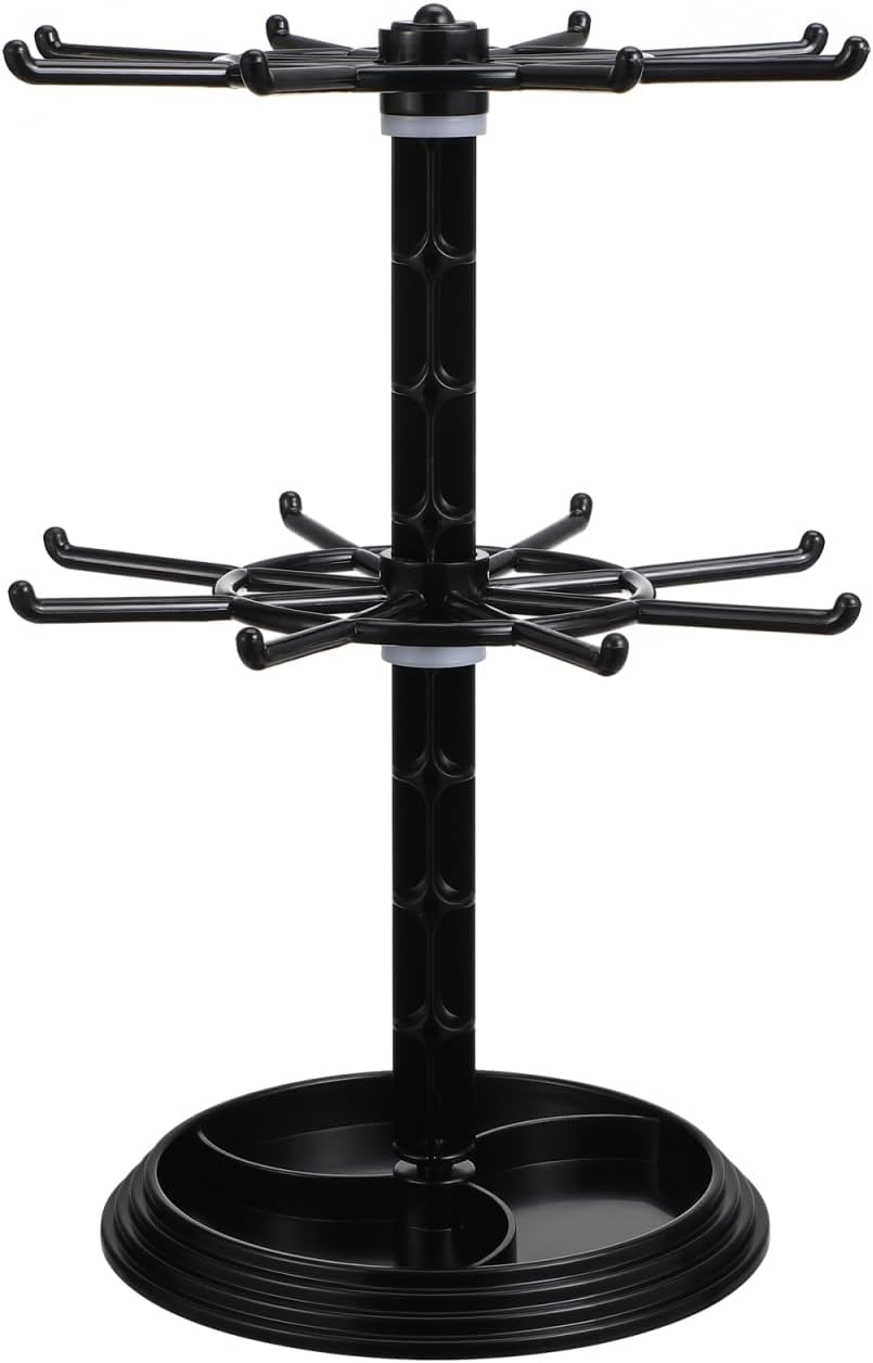 Garneck Rotating Jewelry Display Stand for Necklaces - Earrings - and Keychains 2 Tier Plastic Organizer Rack for Retail and Home Use Keyring and Pendant Holder