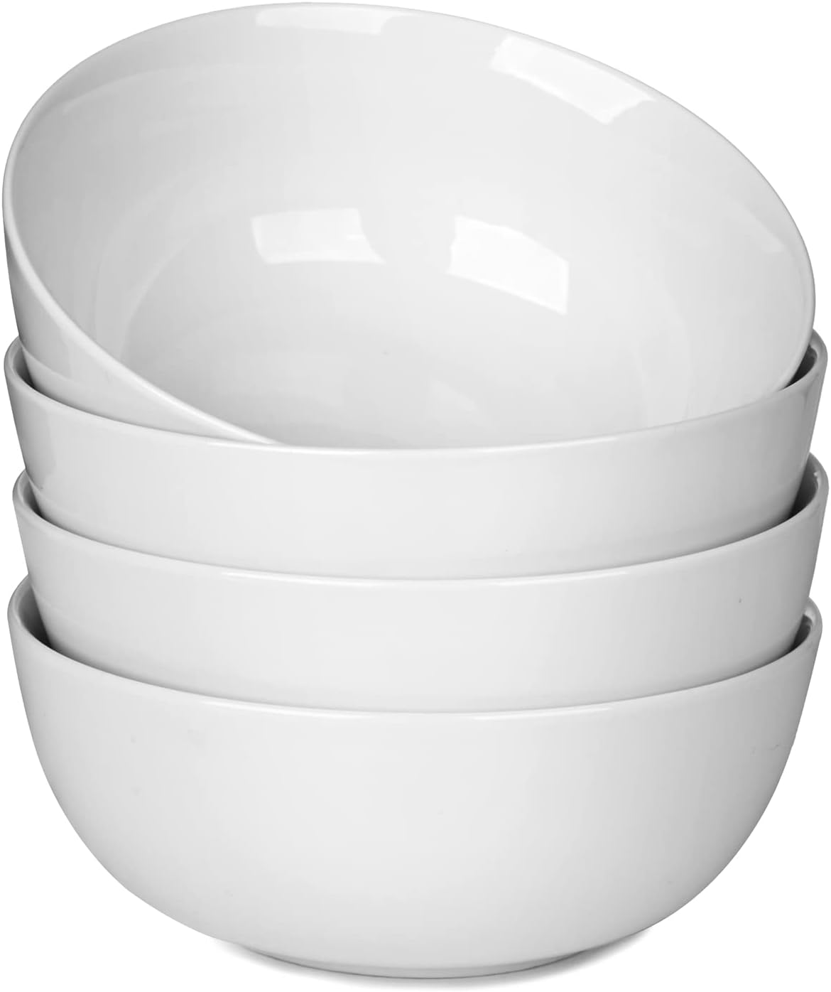 WishDeco Cereal Bowls Set of 4, Soup Bowls, 600ml Breakfast Bowl, Ceramic White Bowl for Dessert, Pasta, Noodle, Salad, Fruit, Microwave & Dishwasher Safe