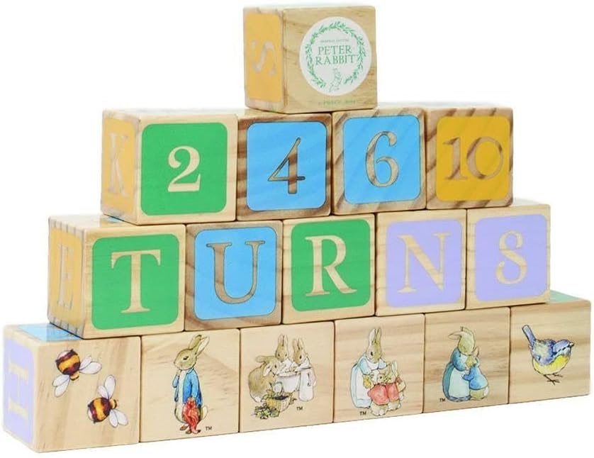 Official Peter Rabbit Wooden Building Blocks - Early Development Activity Toys for Toddlers - Beatrix Potter Stacking Bricks by Rainbow Designs