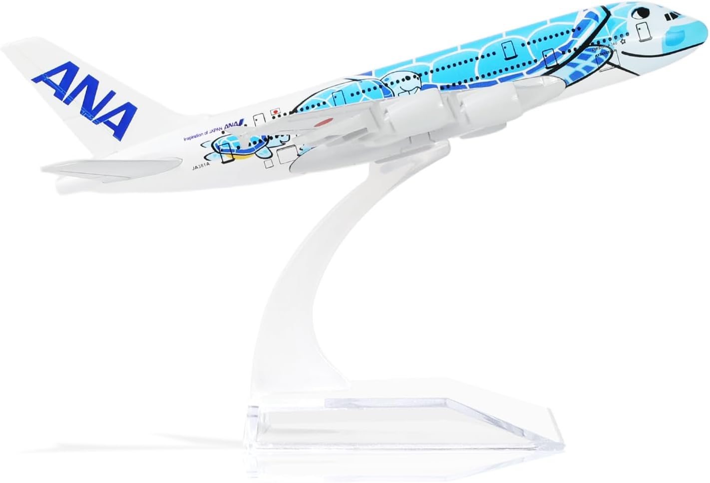 1/400 A380 Model Plane Blue Turtle Diecast Metal Airplane Model kit for Airbus A380 (5.5-inch L) with Display Plane Stand for Adults Airplane Toy Aviation Gift or Desktop Collection
