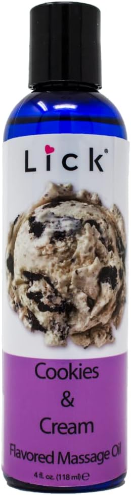 Lick Cookies and Cream Edible Massage Oil with Vitamin E - Sweet Almond Oil, Relaxing & Non-Sticky for Full Body Massages - 4 oz