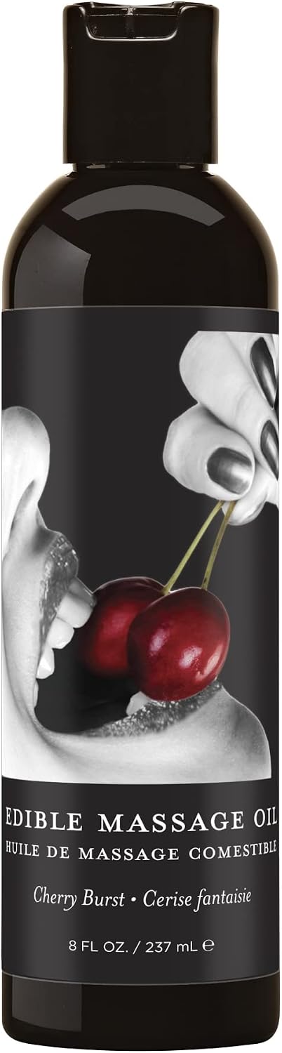 Earthly Body Edible Massage Oil, Cherry - 8 fl. oz. - Hemp Seed, Almond, Grapeseed, Apricot & Vitamin E Oil - Vegan & Cruelty Free