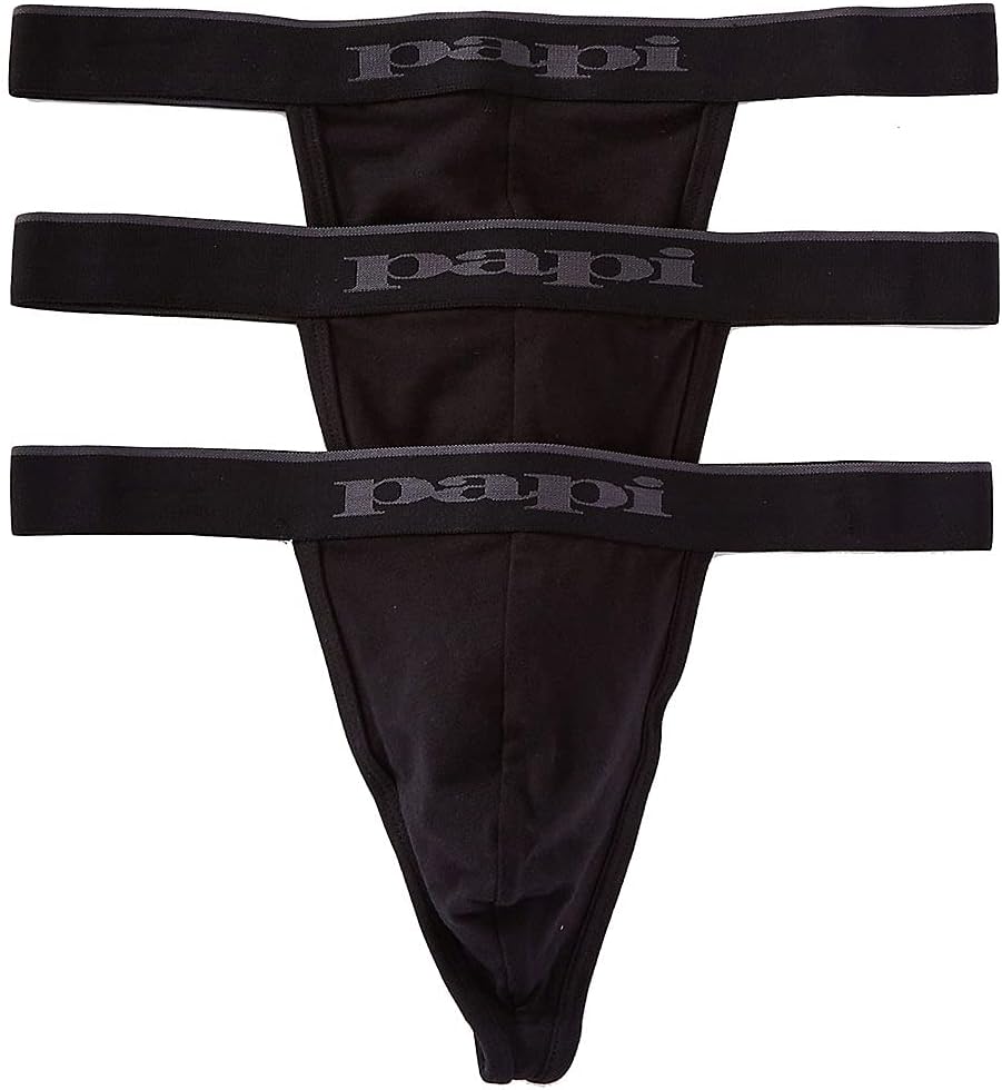 papi Men's 3-Pack Premium Fashion Cotton Active Stretch Thong