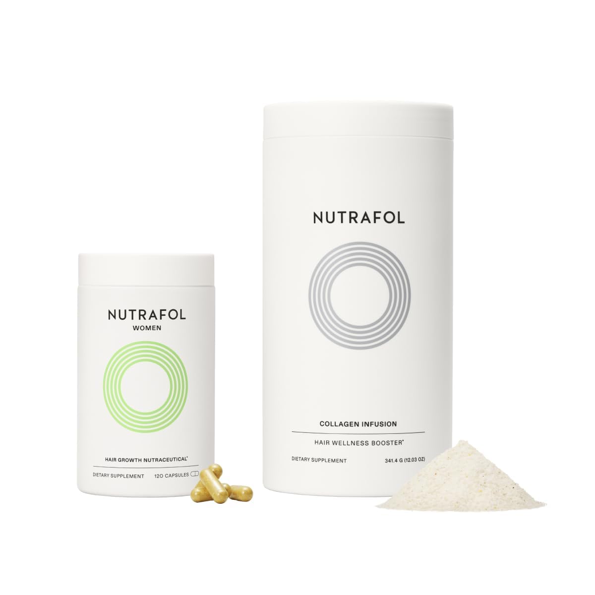 Nutrafol Women's Hair Growth Supplement and Collagen Peptides Powder, Ages 18-44, Physician-formulated for Visibly Thicker, Stronger Hair, Dermatologist Recommended - 1 Month Supply, 12 oz Bottle