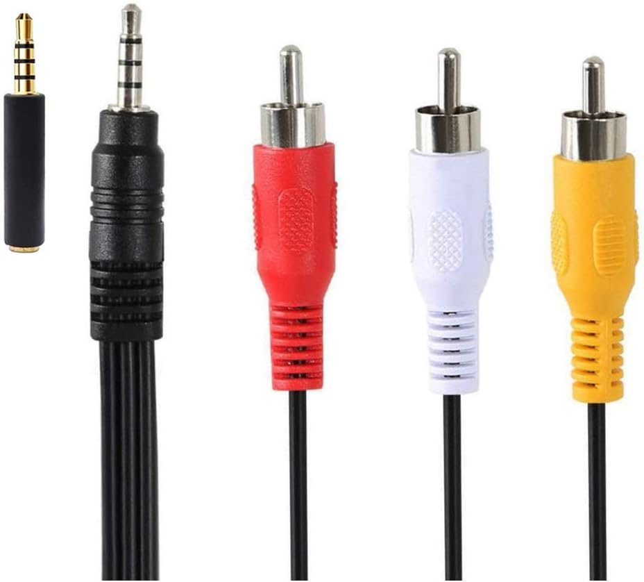 Pardarsey 3.5 mm to RCA AV Camcorder Video output Cable,3 RCA Male Plug Stereo Audio Video AUX to 3.5mm Male AV Input Cord Replacement Cable For Smartphones,MP3, Tablets,Speakers,Home Theater 1.5m