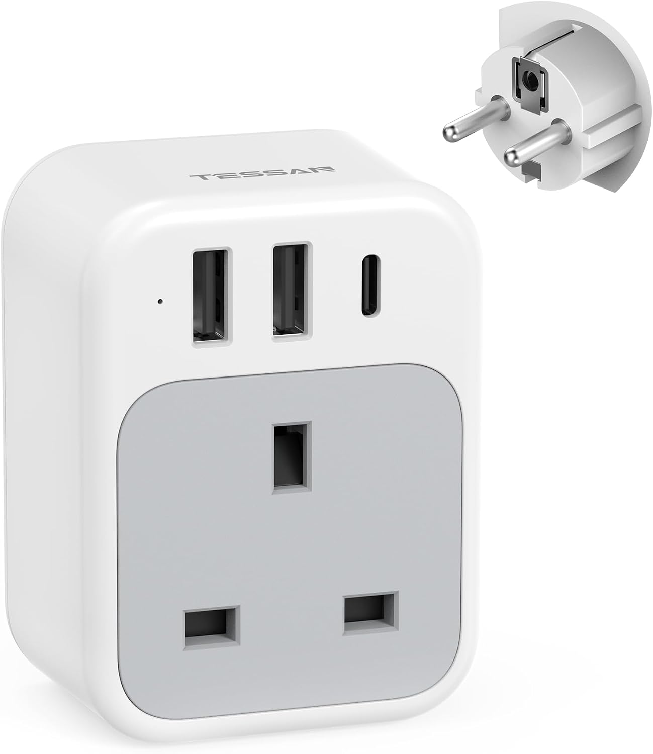 TESSAN UK to European Plug Adapter, EU Travel Adaptor with USB C
