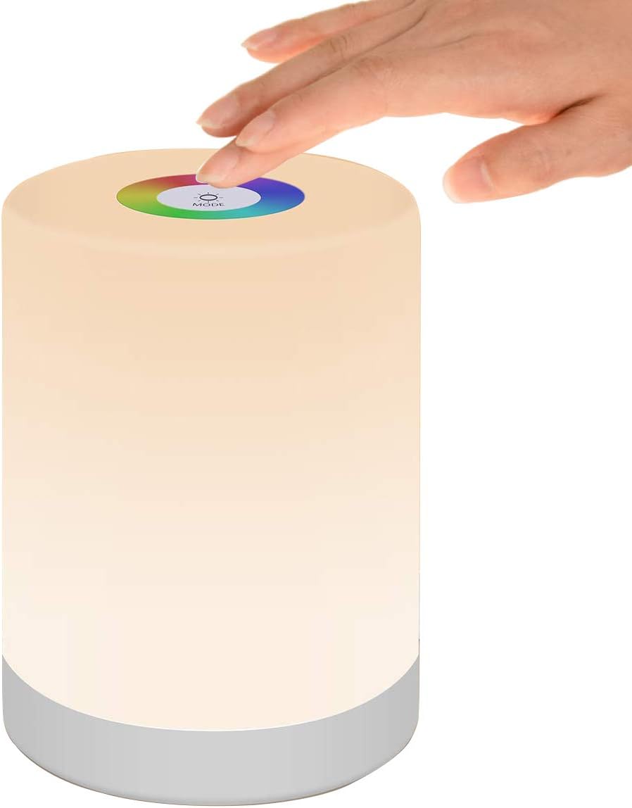 LED Night Light, Smart Bedside Table Lamp, Touch Control Dimmable USB Rechargable, Portable, Color Changing RGB for Kids, Bedroom, Camping (Warm White)