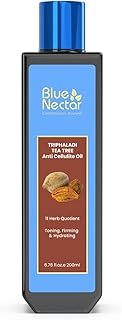 Blue Nectar Anti Cellulite Massage Oil with Tea Tree Essential Oil & Triphala for Skin and Body - Natural and Ayurvedic Oil for Thighs, Butt and Belly (11 Herbs, 6.76 fl oz)