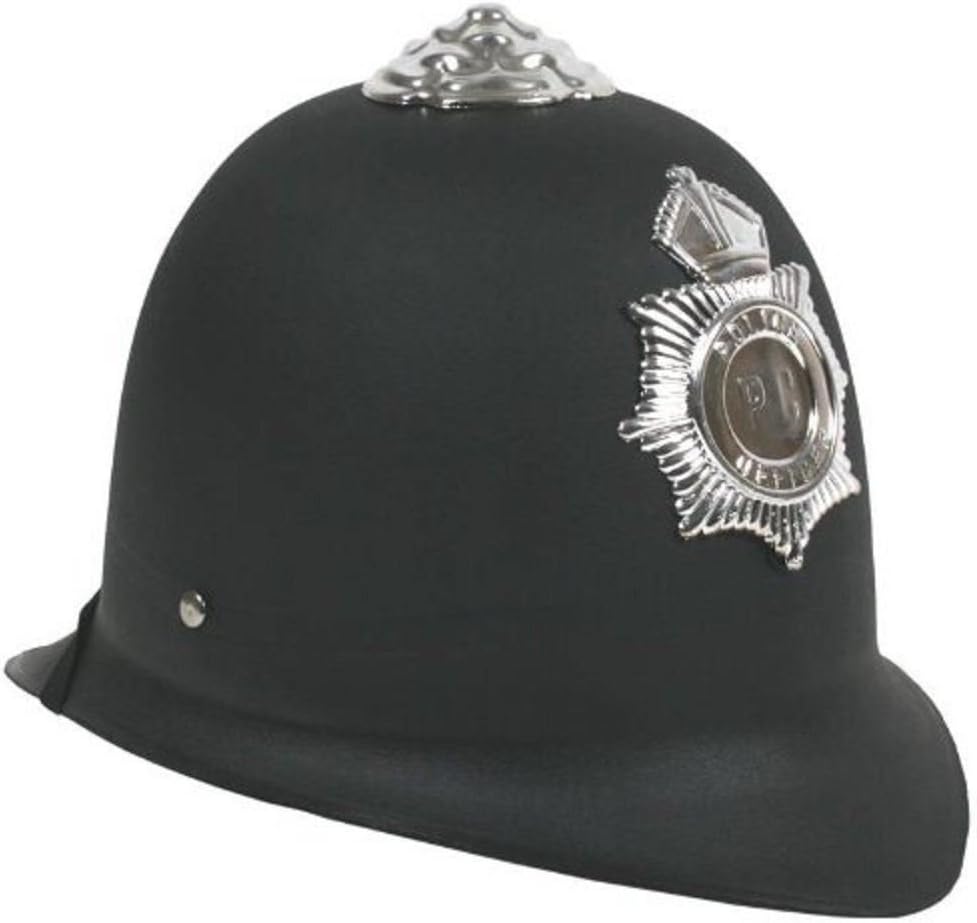HENBRANDT Children’s Police Helmet Hard Black and Silver British Police Hat Bobby Helmet Policeman Uniform Dress Up Imaginative Play One Size Halloween Fancy Dress Costume Accessory for Kids