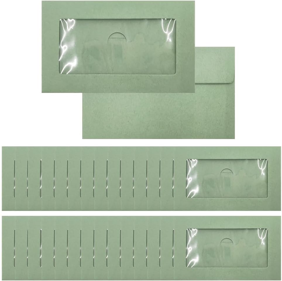 WYAN 50 PCS Green Envelopes Clear Window Envelope with Snap Button-7.5x3.5cm PVC Window for Gift Cards Greeting Cards Invitations Classic Flap Envelope(Can Hold Cards Measuring 9.9x5.9cm)