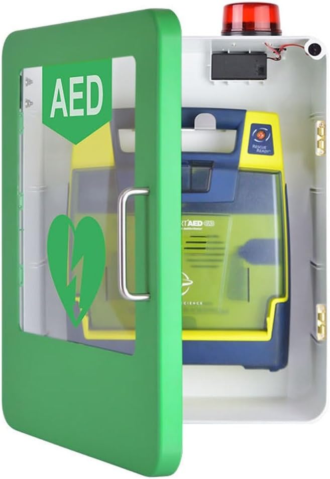 Wall-Mounted AED Defibrillator Storage Cabinet with Alarm and Key Lock for Emergency First Aid in Home, Office, Nursing, and Bus Settings
