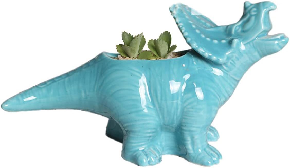 Blue Cute Cartoon Dinosaur Shape Ceramic Succulent Planter, Animal Creative Plant Flowerpot for Home Garden Planting Gardening Supplies, Desktop Flower Plant Pots, Home Decor Gifts