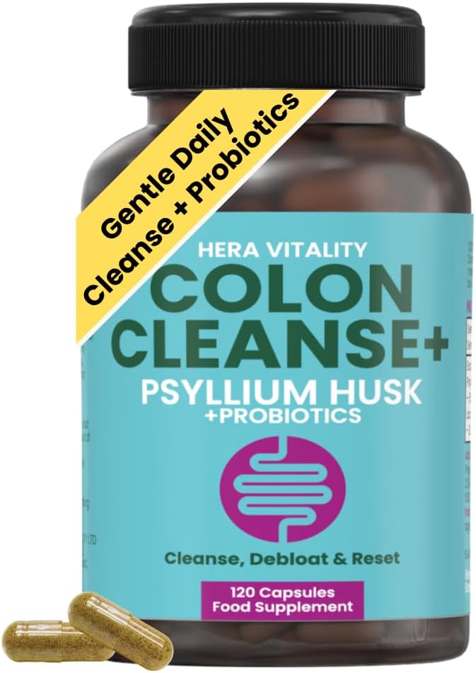 Gentle Colon Cleanse with Probiotics & Fibre | Psyllium Husk Detox for Gut Health | Supports Regularity & Bloating Relief | Vegan | Made in UK