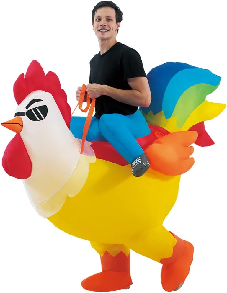 KOOY Inflatable Costume Adult, Chicken Costume, Inflatable Costumes Women Men, Ride On Rooster Costumes Fancy Funny Chicken Suit Blow up for Halloween Party