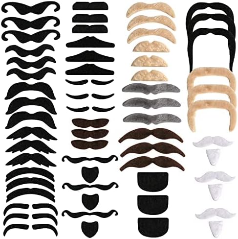 Longan Craft Fake Moustache 60 Pcs Fake Beard Stick on Moustache Self Adhesive Realistic Moustaches Kit for Birthday Party Novelty Fancy Mexican Performance Costume Decorations Masquerade Photo Props