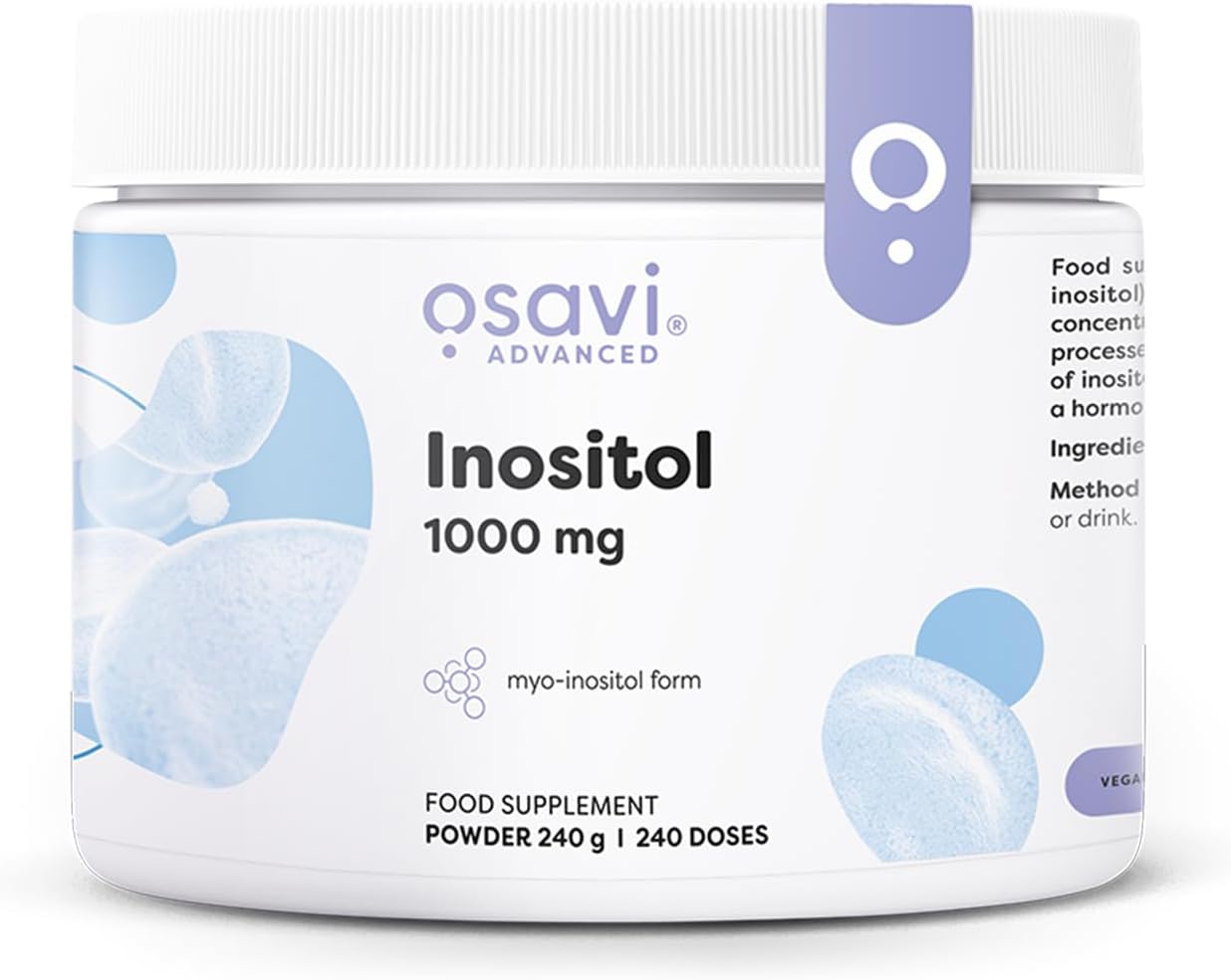 Osavi Inositol 1000 mg, Powder – 240 g | Supports Biochemical Processes in The Brain & Hormonal Balance | High–Quality Myo–Inositol Form for Optimal Functioning