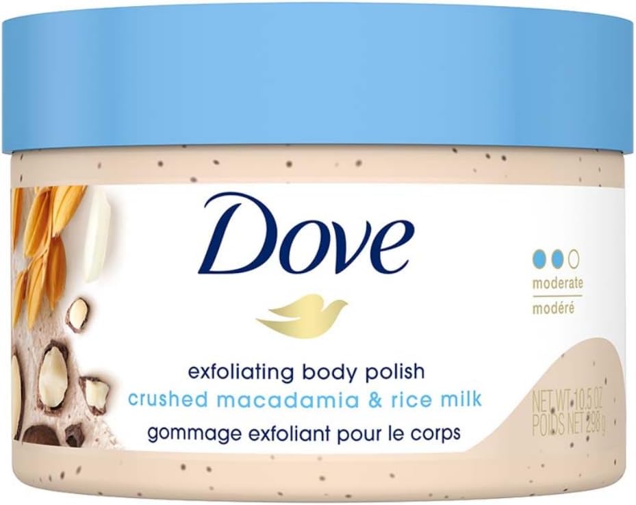 Dove Exfoliating Body Polish Body Scrub, Macadamia & Rice Milk, 10.5 oz