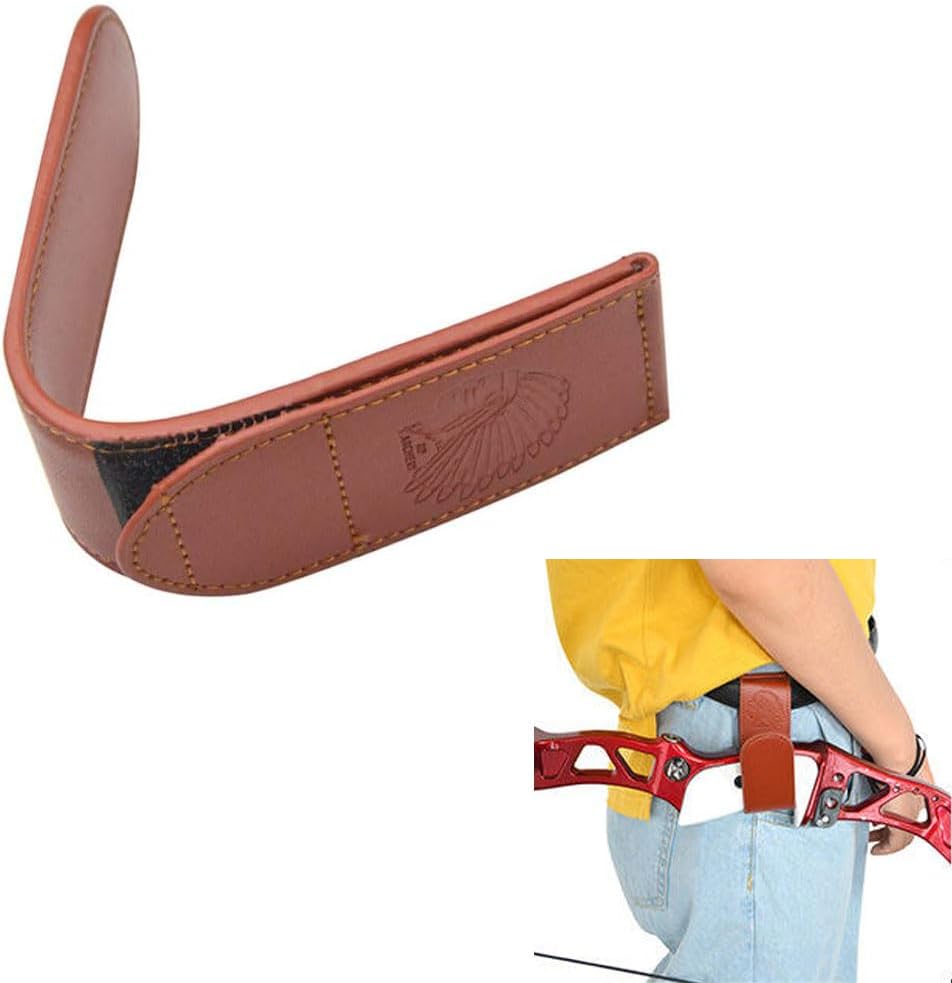 SHARROW Archery Belt Bow Holder Professional Hunting Bow Hanging Buckle Hook Leather Bow Holster for Belt Bow Stand for Recurve Bow Long Bow